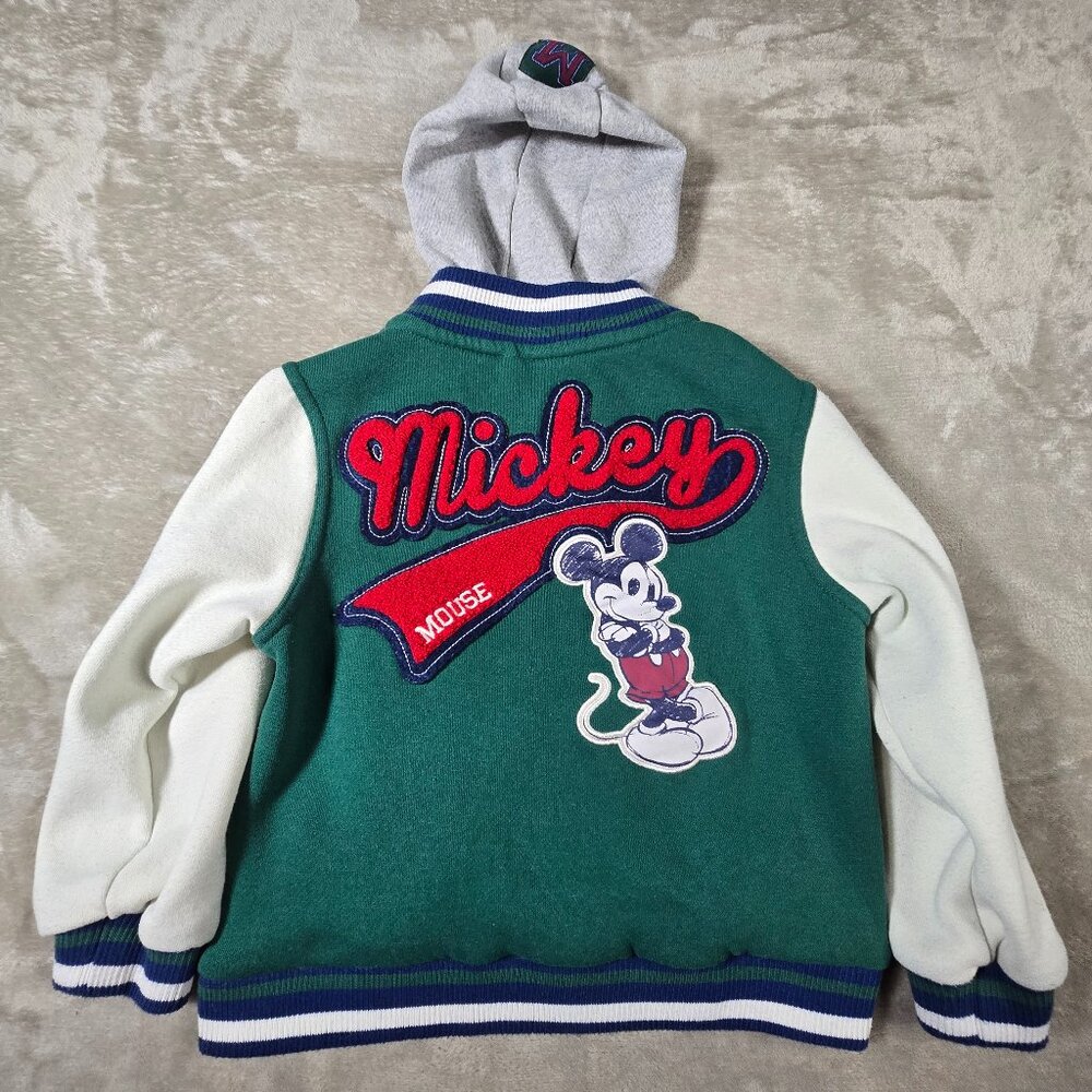 Disney Junior Mickey Mouse Varsity Size 4 Jacket Hoodie Kids Green Snap Coat